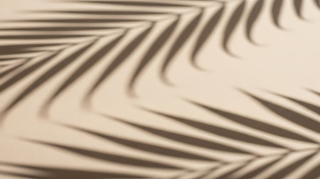 This image features a close-up view of intricate palm leaf shadows cast on a light-colored surface. The shadows create a repeating, zigzag pattern that adds a sense of depth and texture to the composition.の素材