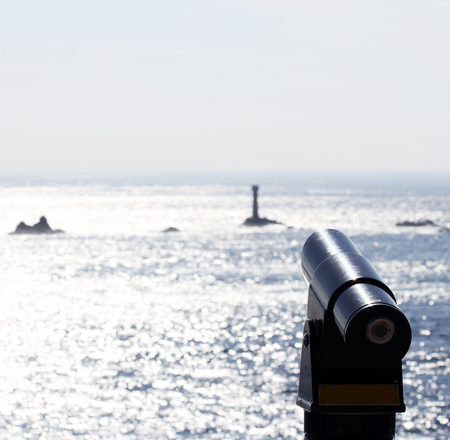 View of Land's End lighthouse. Land's End, mainland Britain's most south-westerly point, and one of the country's most famous landmarks. Land's End, Cornwall, Ukの写真素材