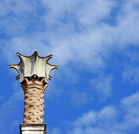 Close-up of the little tower above in Venetian style building. Sky on background. Este, Padova,...