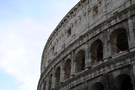 A section of the facade of the Colosseum (Flavian Amphitheatre) in Rome, Lazio, Italy