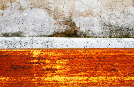 Rusty orange background with peeling paint - Grunge metal panel with rust stains and weathered...