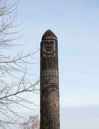 wooden statue of the Slavic god Perun  Dubno, Ukraineの写真素材