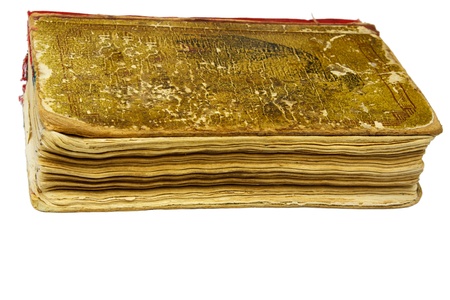 Very old and tattered book, isolated on whiteの写真素材