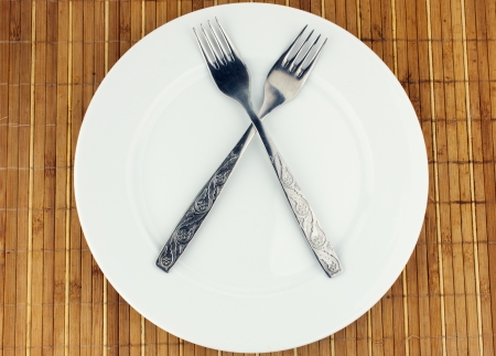 White plate, fork crosswiseの写真素材