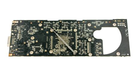 Scheme video card with screwdriver on a white backgroundの写真素材
