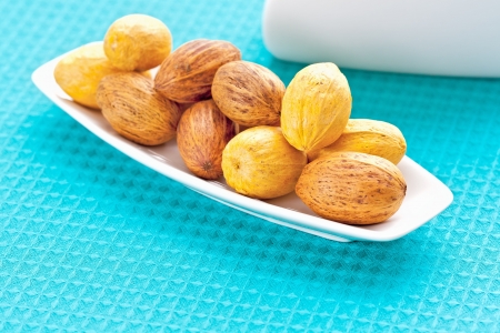 large nuts on a plateの写真素材