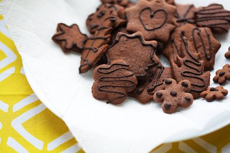 Mixed Cookies on a white plate and napkinの写真素材