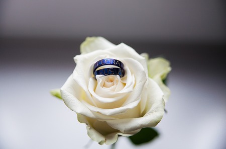 titanium wedding rings. A Traditional bride decorationの写真素材