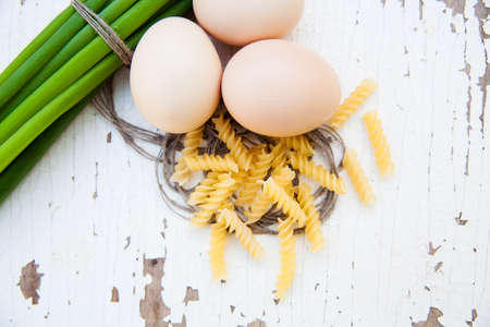 Food ingredients for omelet for healthy breakfast.の写真素材