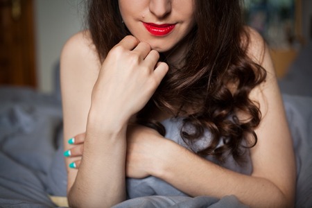 A Sexy beautiful brunette girl in underclothesの写真素材