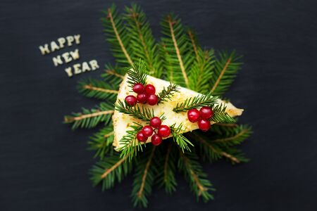 piece beautiful cake inscription happy new year