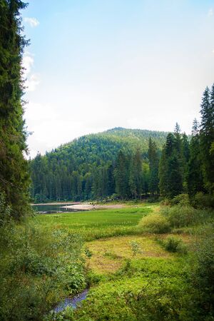 Beautiful view of blue lake and mountains.の写真素材