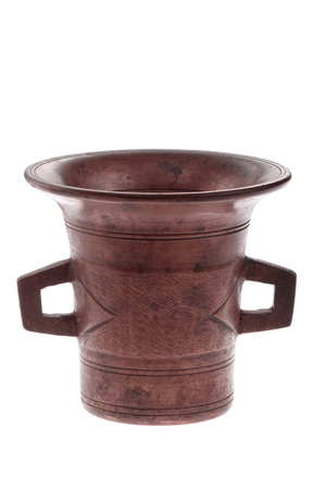 Bronze ancient mortar with handles - isolated on white backgroundの写真素材