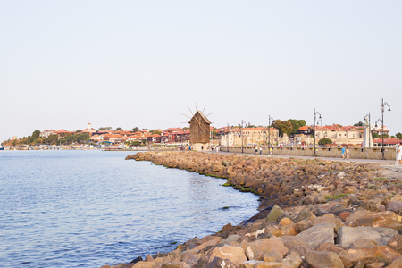 View of city Old Nessebar and sea, Bulgaria.