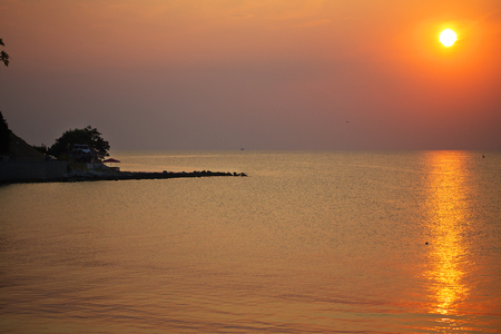 The sea coast of Bulgaria. Beautiful Sunset in Nessebar.の写真素材