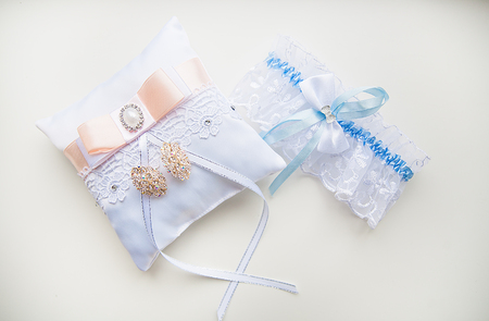 Beautiful set of womens wedding accessories. Brides morning.の写真素材