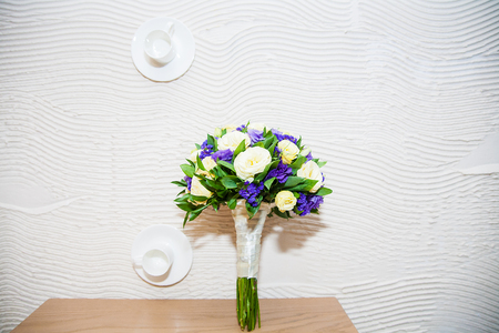 beautiful bridal bouquet of roses close upの写真素材