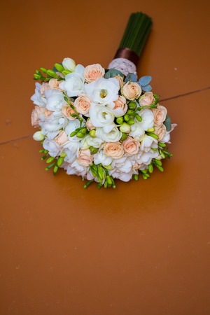 beautiful bridal bouquet of roses close up.の写真素材