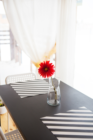 Beautiful and bright kitchen studio in the Scandinavian style, bright houseの写真素材
