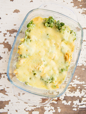 delicious broccoli casserole with cheese and cream, close-upの写真素材