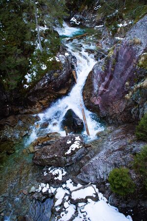 Beautiful waterfall Wodogrzmoty Mickiewicza in Polish Tatra mountains near Zakopane Im Polandの写真素材