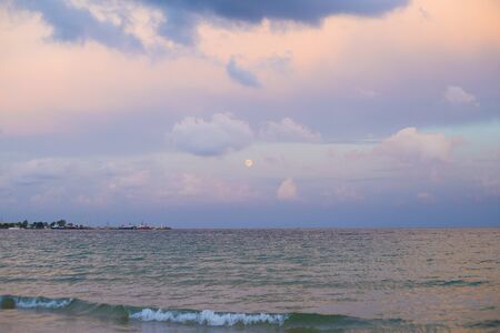 Purple sky at sunset on the sea in Bulgaria-Nessebarの写真素材