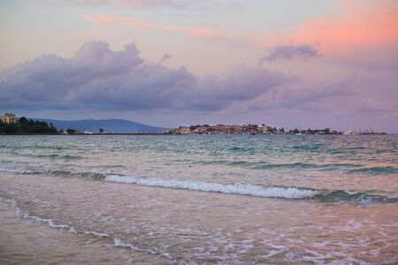 Very beautiful summer sunset on the sea Bulgaria, Nessebarの写真素材