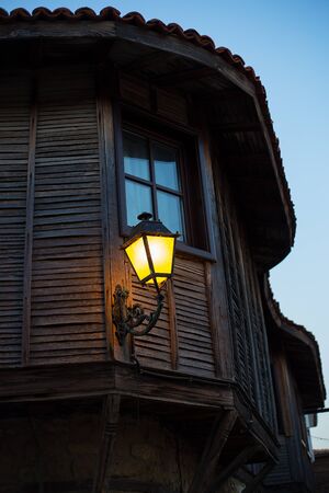 Beautiful ancient lamp at night, close-up. Bulgaria, Nessebarの写真素材