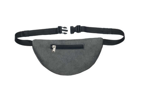 Gray belt bag isolated on white background. Close-up, rear viewの写真素材