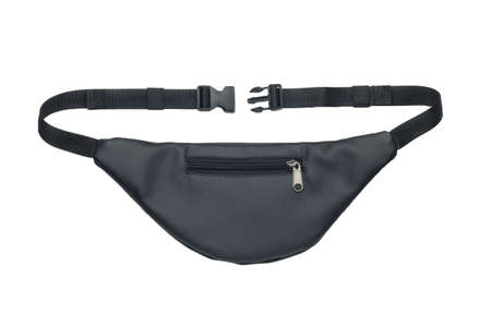 Black belt bag isolated on white background. Close-up, rear viewの写真素材
