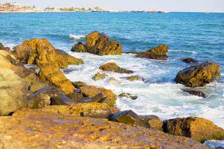 Stony sea coast of Bulgaria sun, sea, beachの写真素材