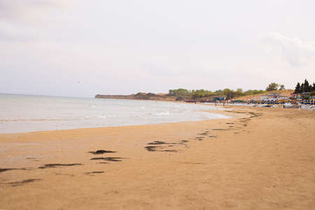 The beautiful sea coast of Bulgaria - Nessebar. Sunset, sea, beachの写真素材