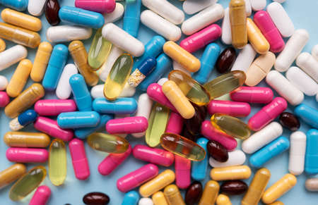 Different colorful pills for different symptoms. Health concept. Close-upの写真素材