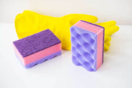 Preparation for cleaning the house, washcloths, rubber gloves. Cleanliness and cleaning conceptの写真素材