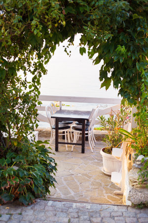 Cozy and very beautiful cafe Bulgaria, Nessebar.の写真素材