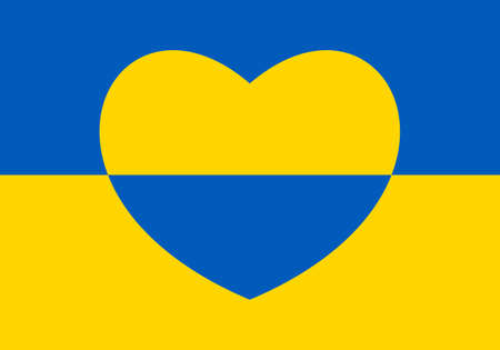 Ukraine flag icon in the shape of heart. Abstract patriotic ukrainian flag with love symbol. Blue and yellow conceptual idea - with Ukraine in his heart. Support for the country during the occupationのイラスト素材