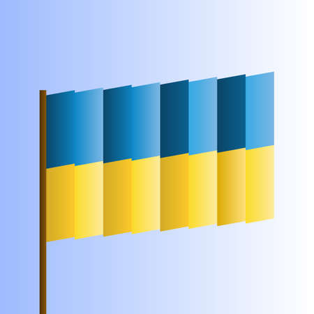 Waving flag of Ukraine. Illustration of the flag of the Europe on the flagpole. Patriot icon isolated on light background. Blue and yellow national color flag of Ukraine. vector illustrationのイラスト素材