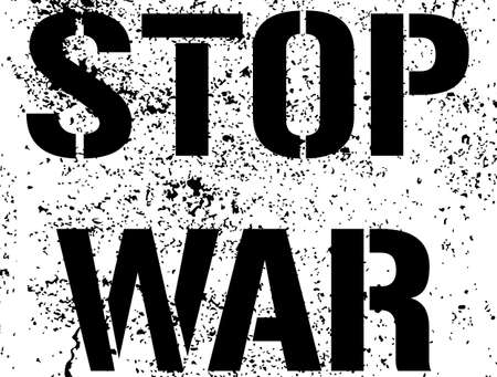 Stop the war - grunge text. Graffiti paint protest sign. A call to stop the war in the world. The armed conflict in Ukraine must be stopped. Stencil - vector illustration. Black peace scratch messageのイラスト素材