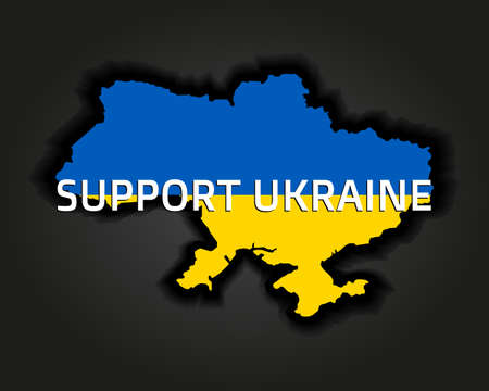 Support Ukraine - vector illustration. Ukrainian map in the colors of the national flag. Blue and yellow conceptual idea - supporting Ukraine country for the during the russian occupation. stop warのイラスト素材