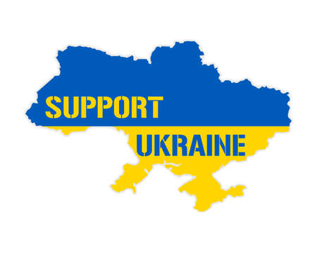 Support Ukraine - vector illustration. Ukrainian map in the colors of the national flag. Blue and yellow conceptual idea - supporting Ukraine country for the during the russian occupation. stop warのイラスト素材