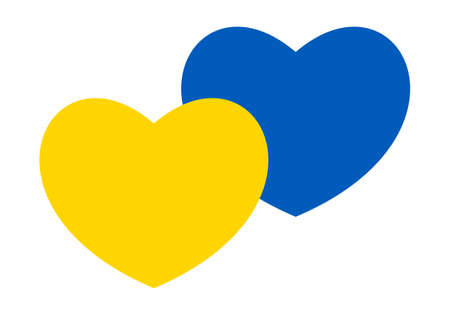 Abstract patriotic Ukrainian flag with love symbol. Blue and yellow peace conceptual idea in the form of two hearts. Support for the country during the occupation. With Ukraine in his heart. stop warのイラスト素材