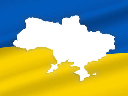 Vector Illustration of the Flag Incorporated Into the Map of Ukraine country. Concept Ukrainian banner for International protest, and Stop the war against Ukraine and encroachment on its territoryのイラスト素材