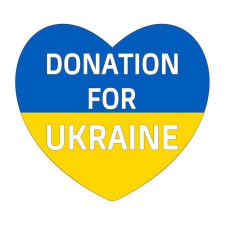 Donation for Ukraine - heart icon. Slogan donating and benefaction in heart symbol in colors of national Ukrainian flag. Idea of help peace, pray, support and no war in the country of Ukraine. vectorのイラスト素材