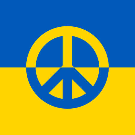 Ukrainian peace symbol - stay with Ukraine. Ukraine vector poster. Concept of Ukrainian and Russian military crisis, conflict between Ukraine and Russia. Support, pray and help Ukraine during the warのイラスト素材