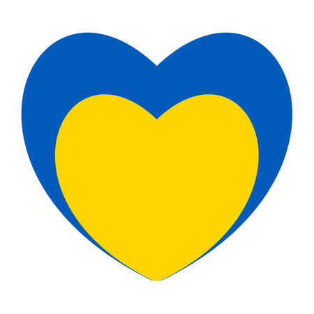 Ukraine flag icon in the shape of one on one heart. Abstract patriotic ukrainian flag with love symbol. Blue and yellow conceptual idea - with Ukraine in his heart. Support for the country during war.のイラスト素材