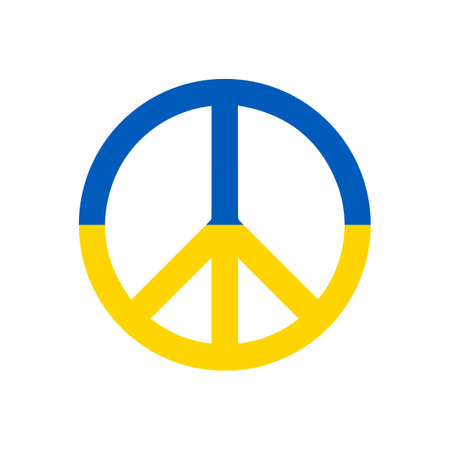 Ukrainian peace symbol - stay with Ukraine. Ukraine vector poster. Concept of Ukrainian and Russian military crisis, conflict between Ukraine and Russia. Support, pray and help Ukraine during the war.のイラスト素材