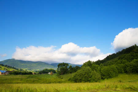 beautiful Carpathian landscapes little village in summerの写真素材