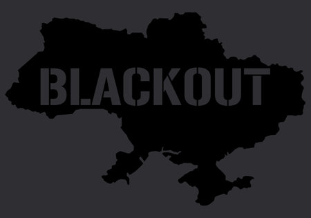 Blackout concept - black Ukraine map with dark text. Power outage in the country due to destruction by rocket attacks of electric networks of Ukraine because of russian aggression. Vector illustrationのイラスト素材