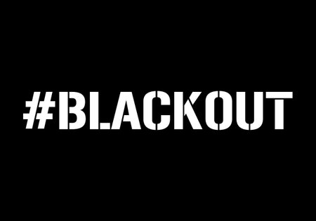Blackout text with hashtag - concept of power grid overloaded and power cuts can be used as fashion slogan for different apparel. Power outage post vector illustration banner.のイラスト素材