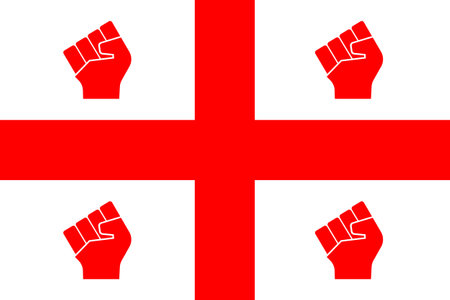Georgian national flag with women and men fists - concept of protest to the people in Georgia. Conflict over border - Russia war against Ukraine. Authoritarian law about foreign agents and low rights.のイラスト素材